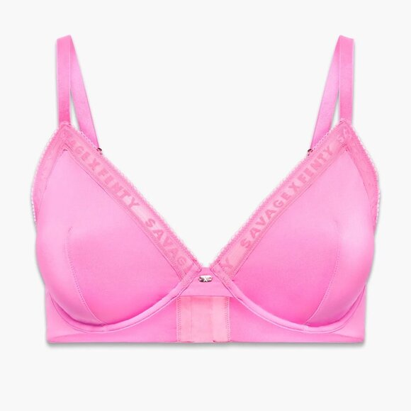 Savage X Fenty Microfiber Logo-Trim Unlined Plunge Bra in Pink Tart - Picture 1 of 10